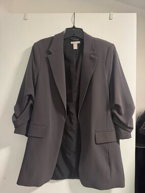 H&M Women's Dark Gray Open Front Blazer Jacket